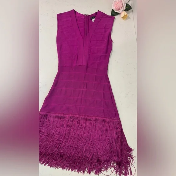 VENUS Vibrant Pink Fringe Mini Dress - Picture 2 of 9